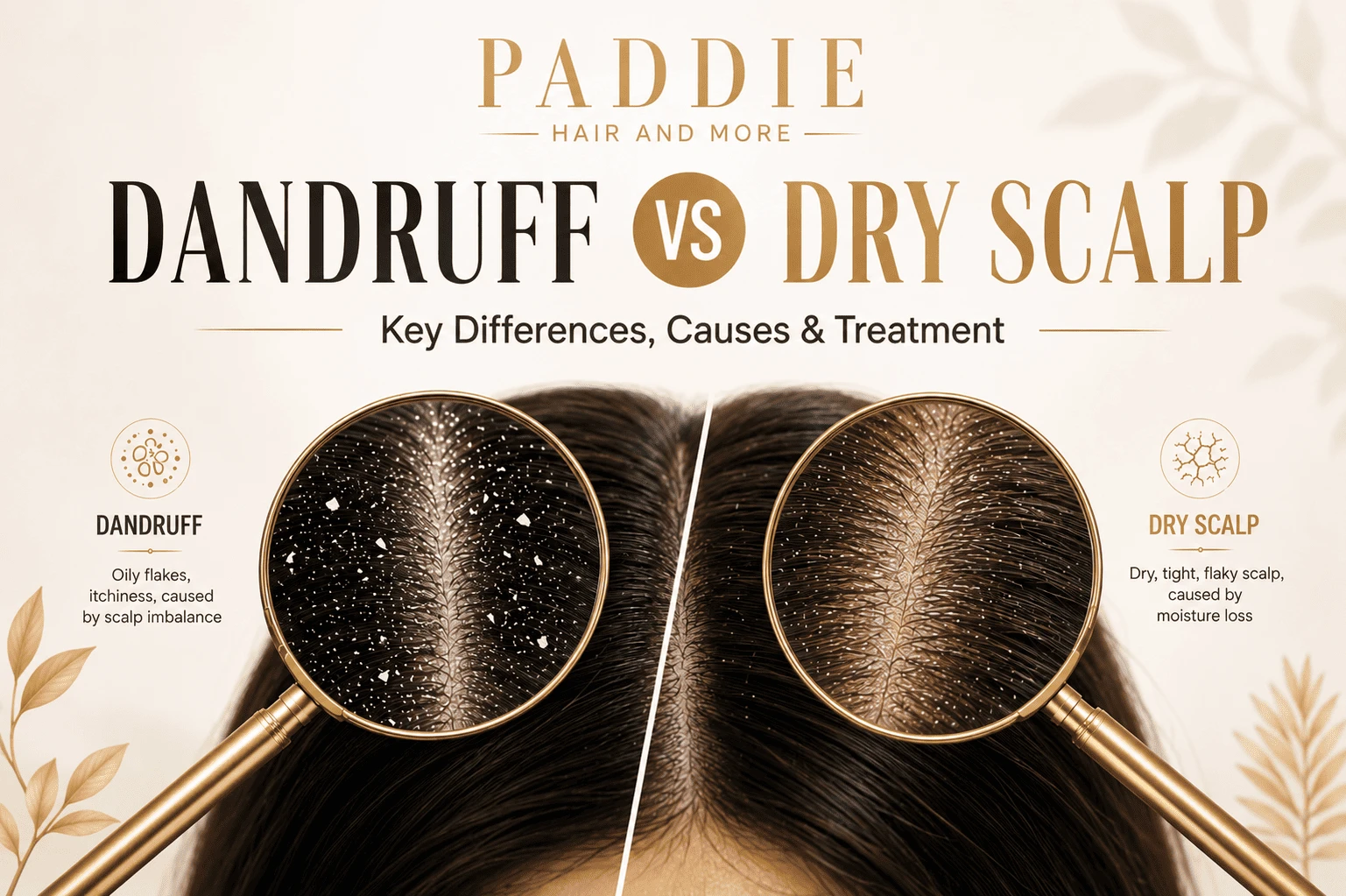 Dandruff vs dry scalp comparison showing key differences, causes, and treatment